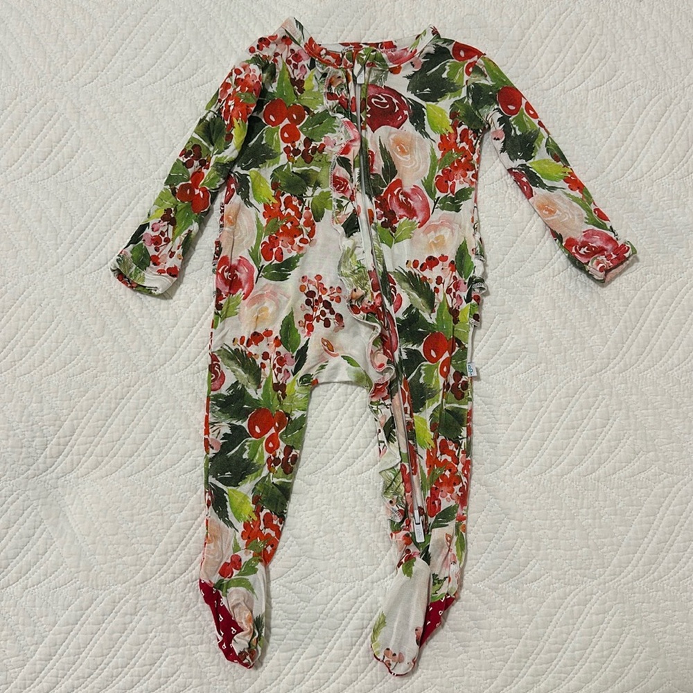 Posh Peanut red and green floral Christmas pajamas
